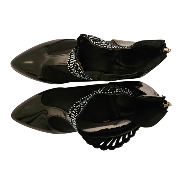 Black Rhinestone Gem Heel Ankle Boots Sz 38 (7.5 US) Party Prom Glam Whimsigoth‎ - Picture 5 of 9